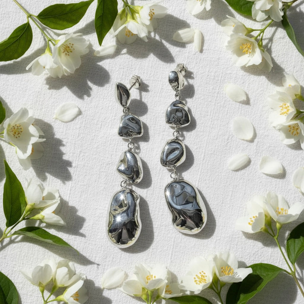 Sterling Silver 925 Dangle Drop Stud Earrings "Alluvial"