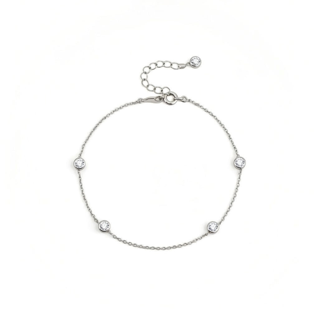 Sterling Silver 925 CZ Station Chain Bracelet "Phoebe"
