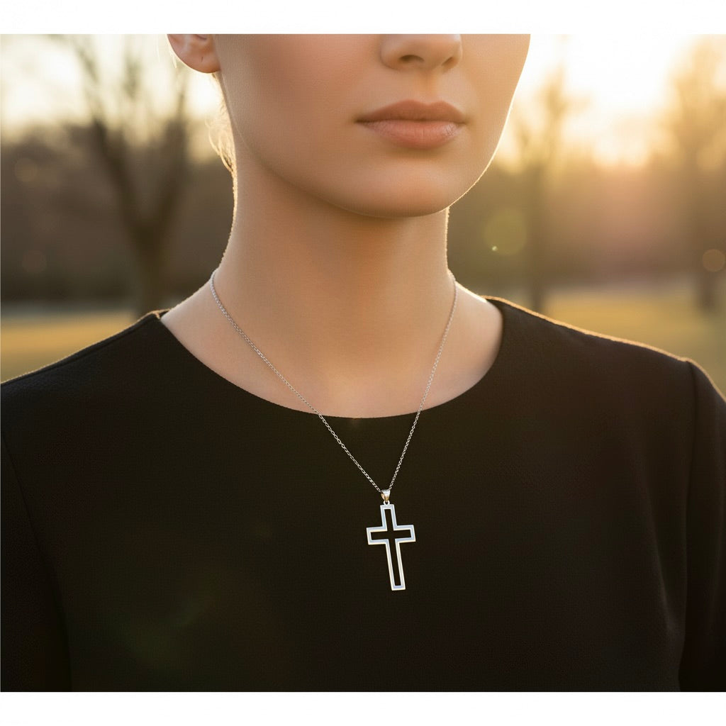 Sterling Silver 925 Open Outline Cross Pendant "X"