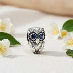 Sterling Silver 925 Wise Owl Bracelet Bead Charm “Midnight Eyes”