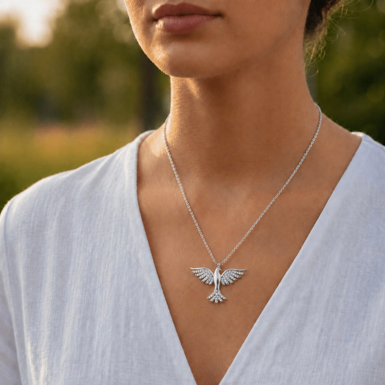 Sterling Silver 925 Phoenix Necklace CZ Pendant "Flame"