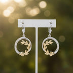 Sterling Silver 925 Yellow Gold Plated Olive Branch CZ Drop Earrings "Olea"