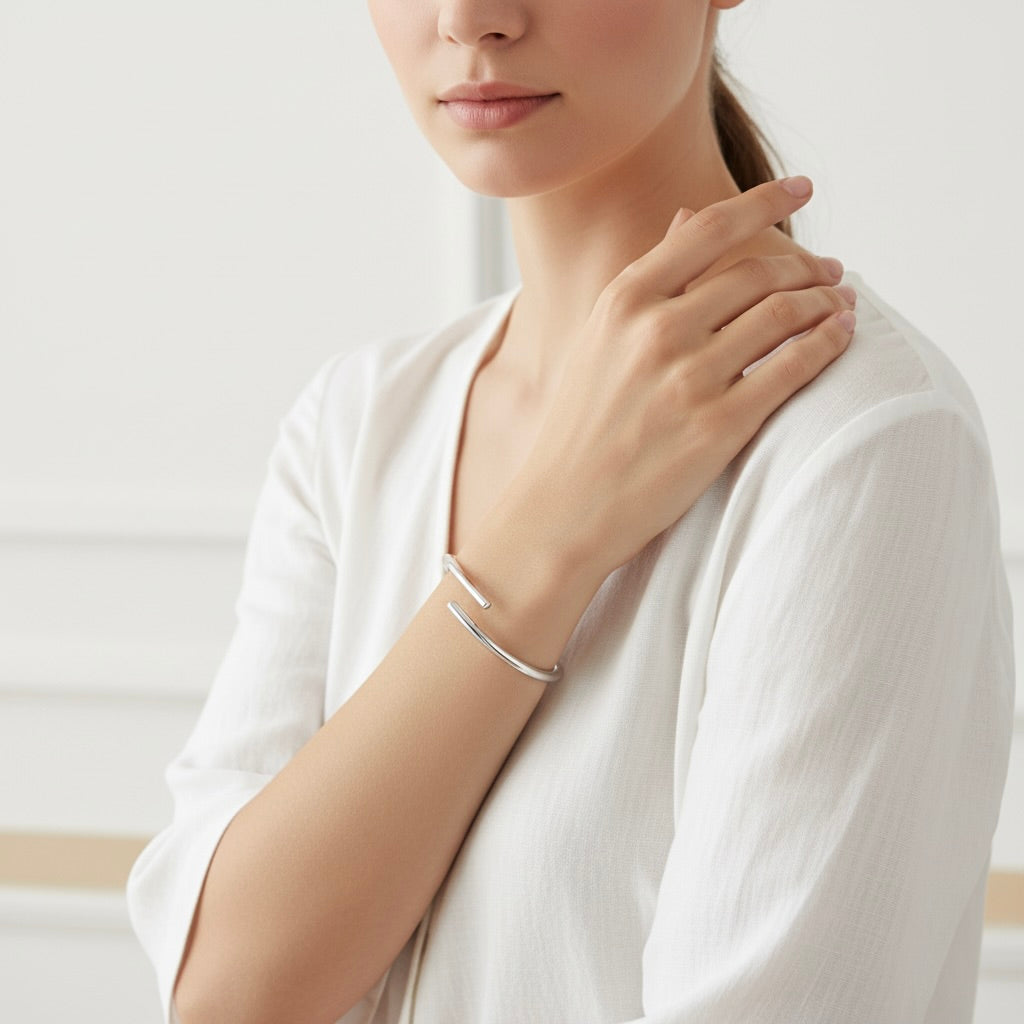 Sterling Silver 925 Minimalist Open Cuff Bracelet "Essentials"