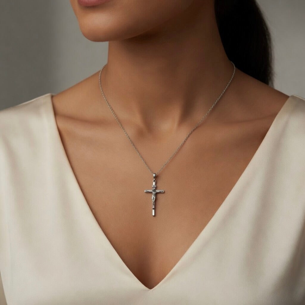 Sterling Silver 925 Crucifix INRI Cross Pendant “Pray"