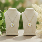 Sterling Silver 925 Daisy Flower Pendant Yellow Gold Plated Necklace "Bellis"