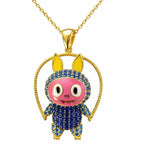 Yellow Gold Plated Sterling Silver 925 Labubu CZ Necklace Pendant "Kiki"