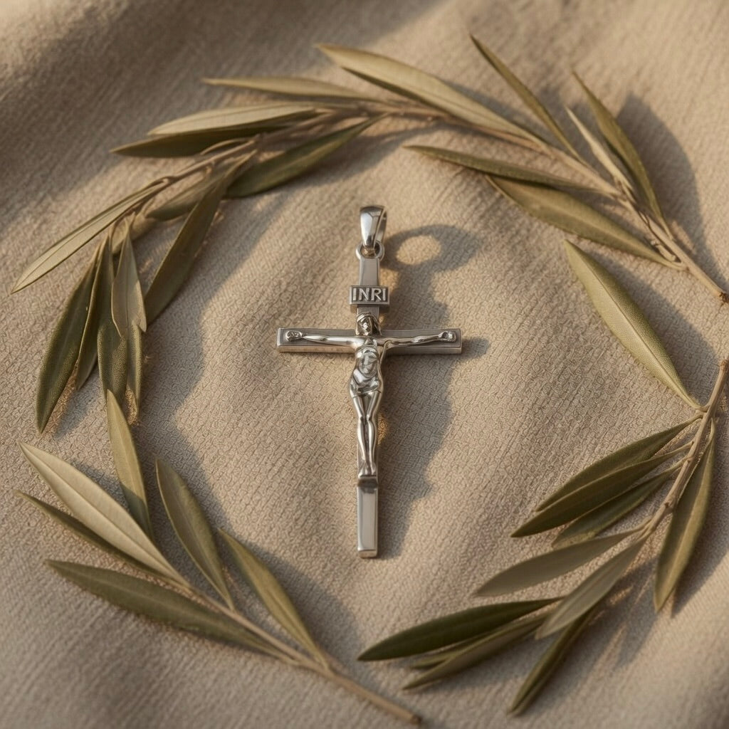 Sterling Silver 925 Crucifix INRI Cross Pendant “Pray"