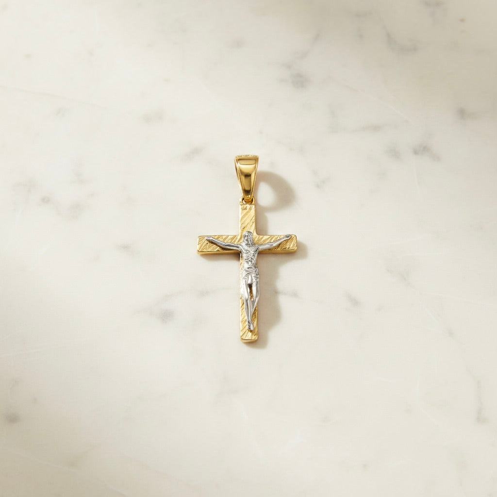 Sterling Silver 925 Yellow Gold Plated Cross Crucifix Pendant "Ellis"