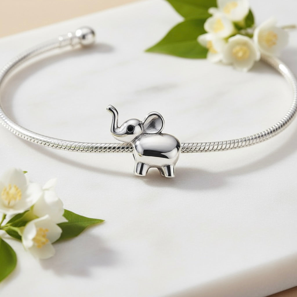 Sterling Silver 925 Elephant Bracelet Bead Charm “Lucky Trunk”