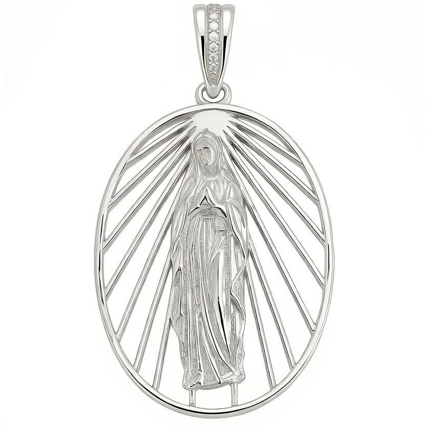Sterling Silver 925 Virgin Mary CZ Cutout Pendant "Lourdes"