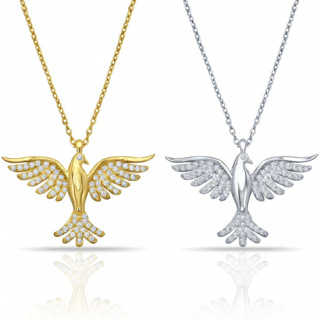 Sterling Silver 925 Phoenix Necklace CZ Pendant "Flame"