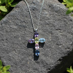 Sterling Silver 925 Cross Pendant Swarovski Crystal Necklace "Rainbow"
