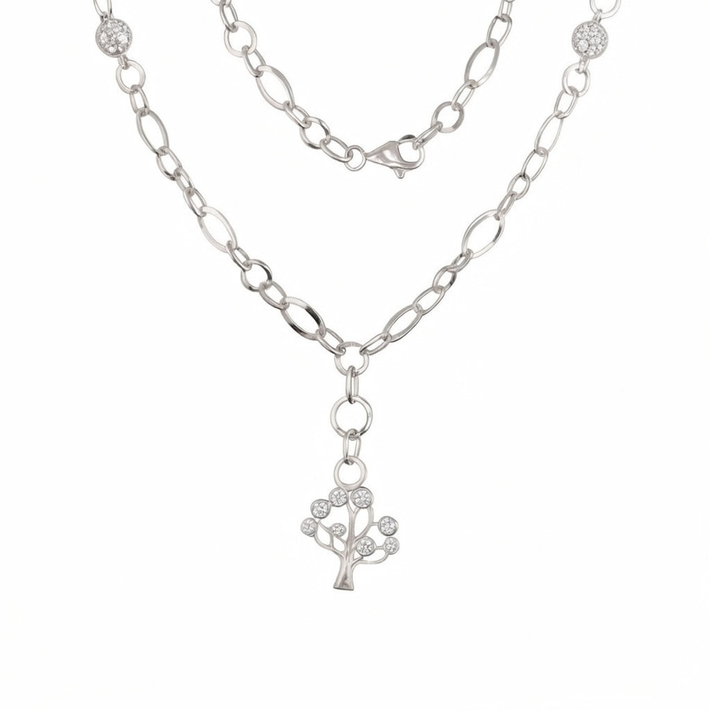 Sterling Silver 925 Tree of Life CZ Chain Necklace "Arbor"
