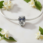 Sterling Silver 925 Wise Owl Bracelet Bead Charm “Midnight Eyes”