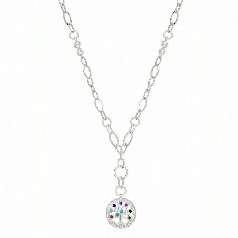 Sterling Silver 925 Tree of Life CZ Chain Necklace "Genesis"