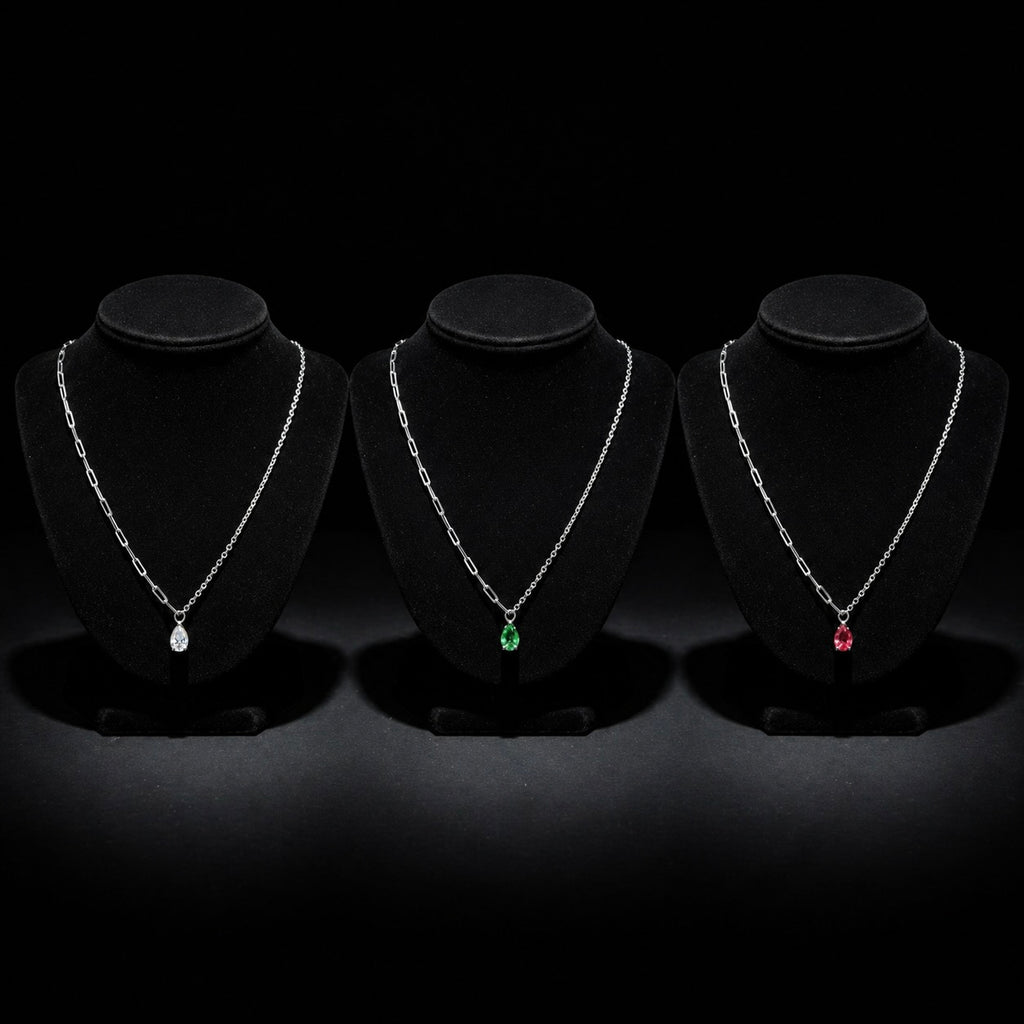 Halskette Sterling Silber 925 Tropfenform mit vielfarbigen Zirkonia „Spectrum“