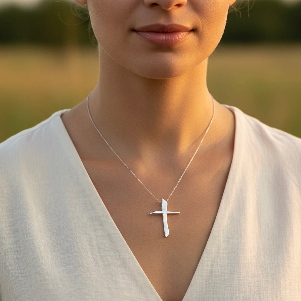 Sterling Silver 925 Angled Cross Pendant "Cael"