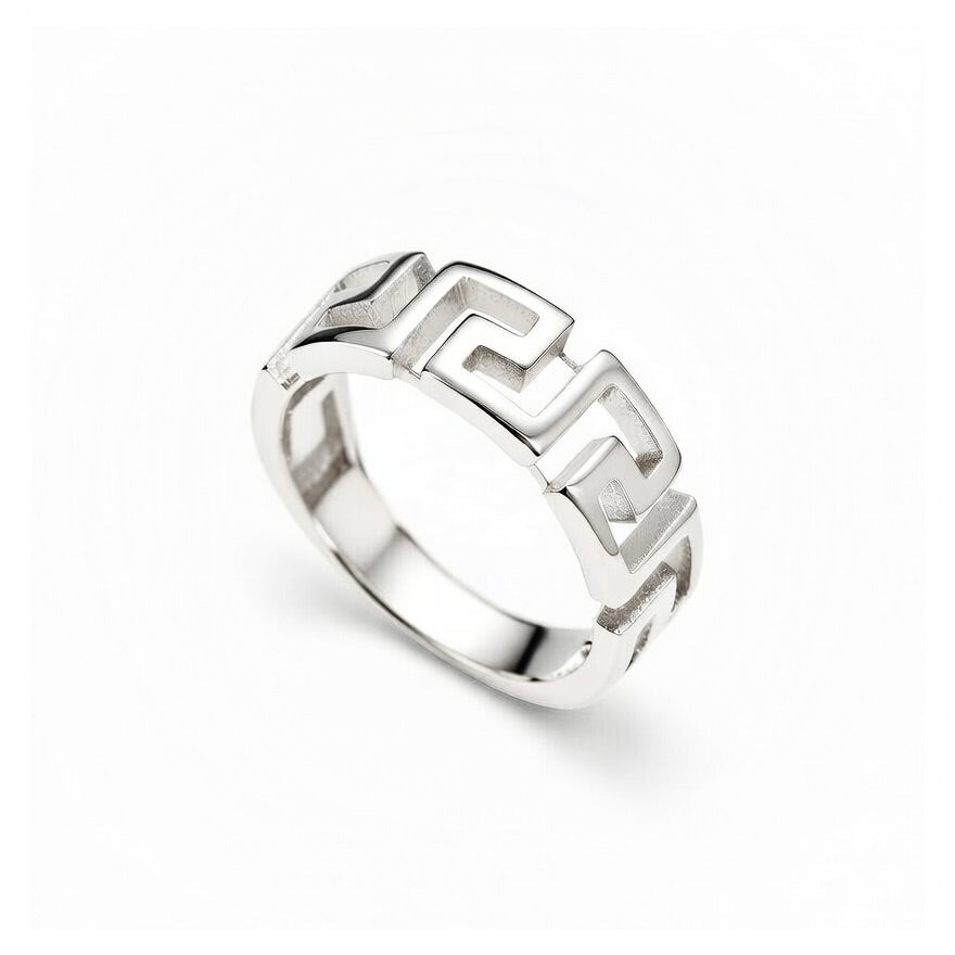 Sterling Silver 925 Greek Key Meander Band Ring "Elika"