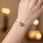 Sterling Silver 925 Sparkling Heart Bracelet Bead Charm "Green Wave"