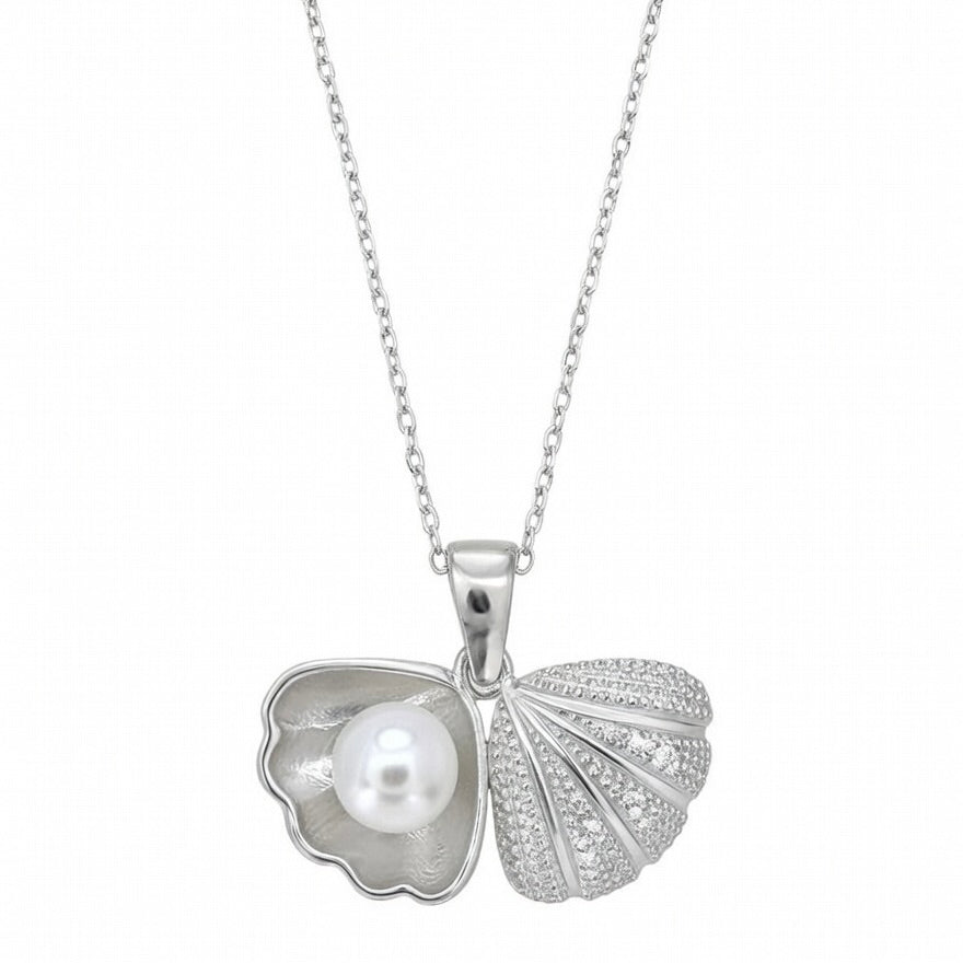 925er Sterlingsilber Perlen Muschel Anhänger Halskette "Moana"