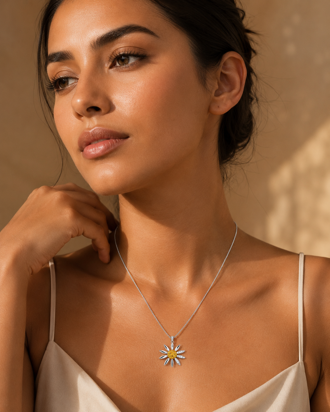 Sterling Silver 925 CZ Daisy Flower Pendant Necklace "Lulu"