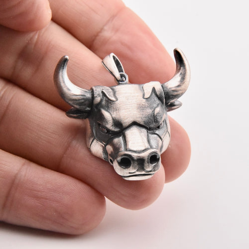 Sterling Silver 925 Bull Head CZ Pendant "Taurus"