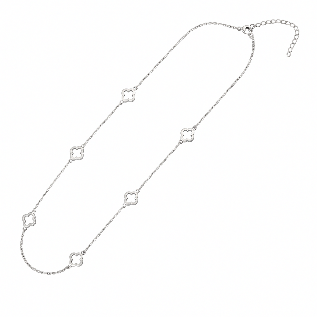 Kette "Oxalis" aus Sterlingsilber 925 mit vierblättrigem Kleeblatt und durchbrochenem Muster