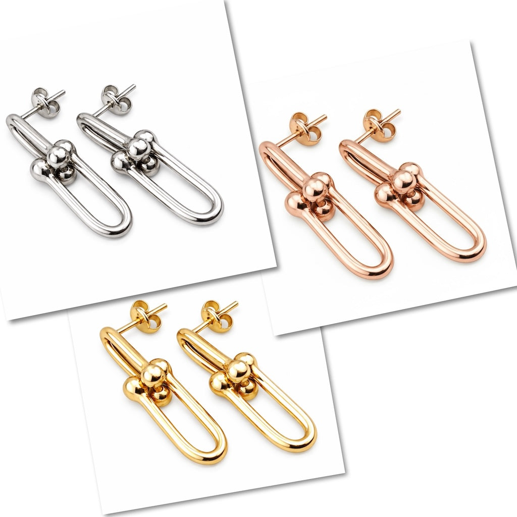 Sterling Silver 925 Stud Link Earrings "The U"