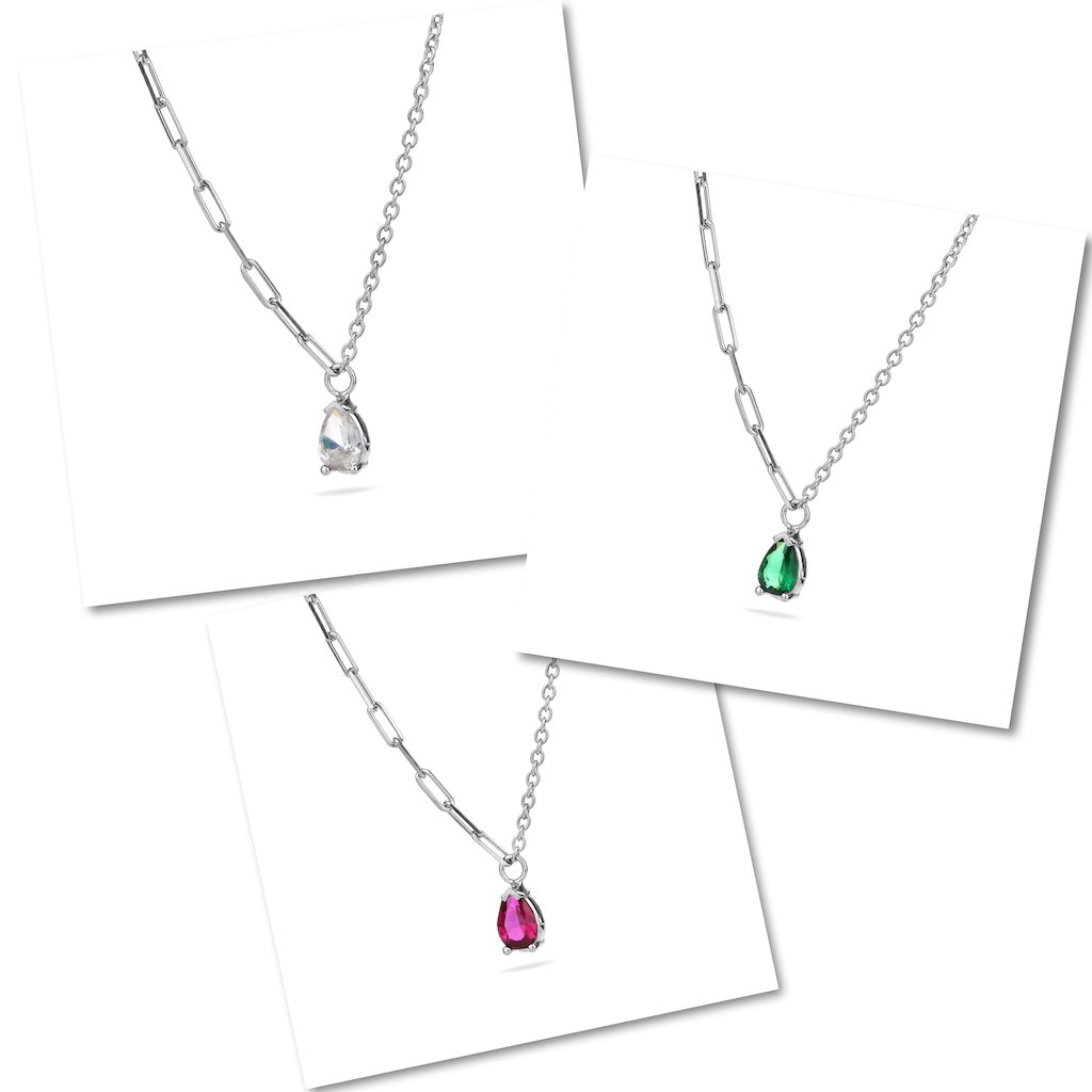 Sterling Silver 925 Teardrop Multicolour CZ Pendant Necklace "Spectrum"