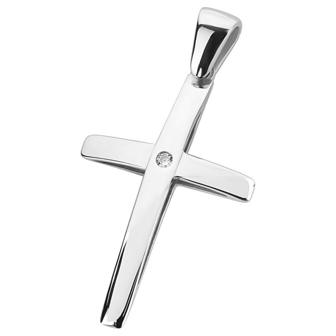 Sterling Silver 925 Cross Minimalist CZ Pendant "North Star"