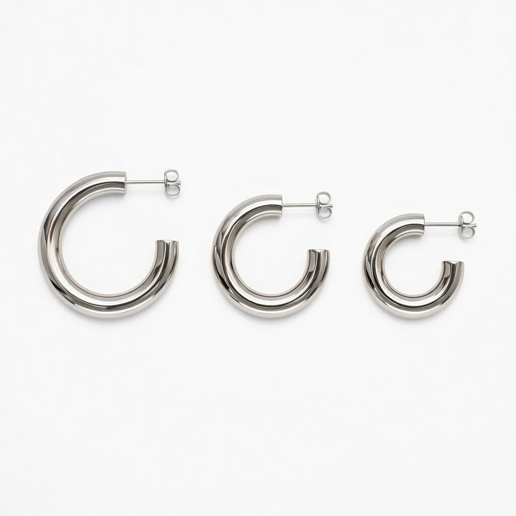 Sterling Silver 925 Chunky Huggie Hoop Stud Earrings "Piper"