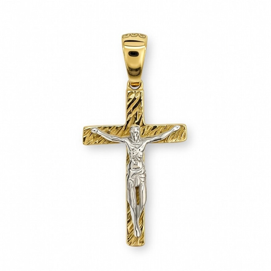Sterling Silver 925 Yellow Gold Plated Cross Crucifix Pendant "Ellis"