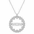 Sterling Silver 925 Round MOM Heart Charm CZ Necklace Pendant "Family"