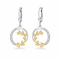 Sterling Silver 925 Yellow Gold Plated Olive Branch CZ Drop Earrings "Olea"