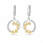 Sterling Silver 925 Yellow Gold Plated Olive Branch CZ Drop Earrings "Olea"