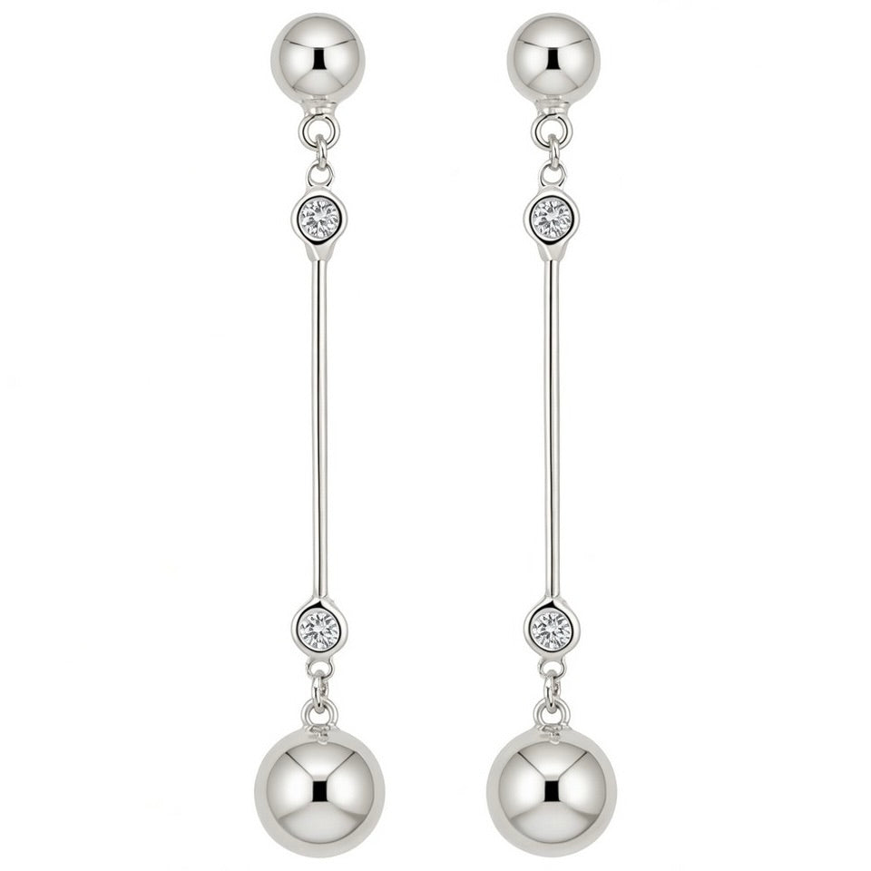 Sterling Silver 925 CZ Bar Drop Earrings "Lara"