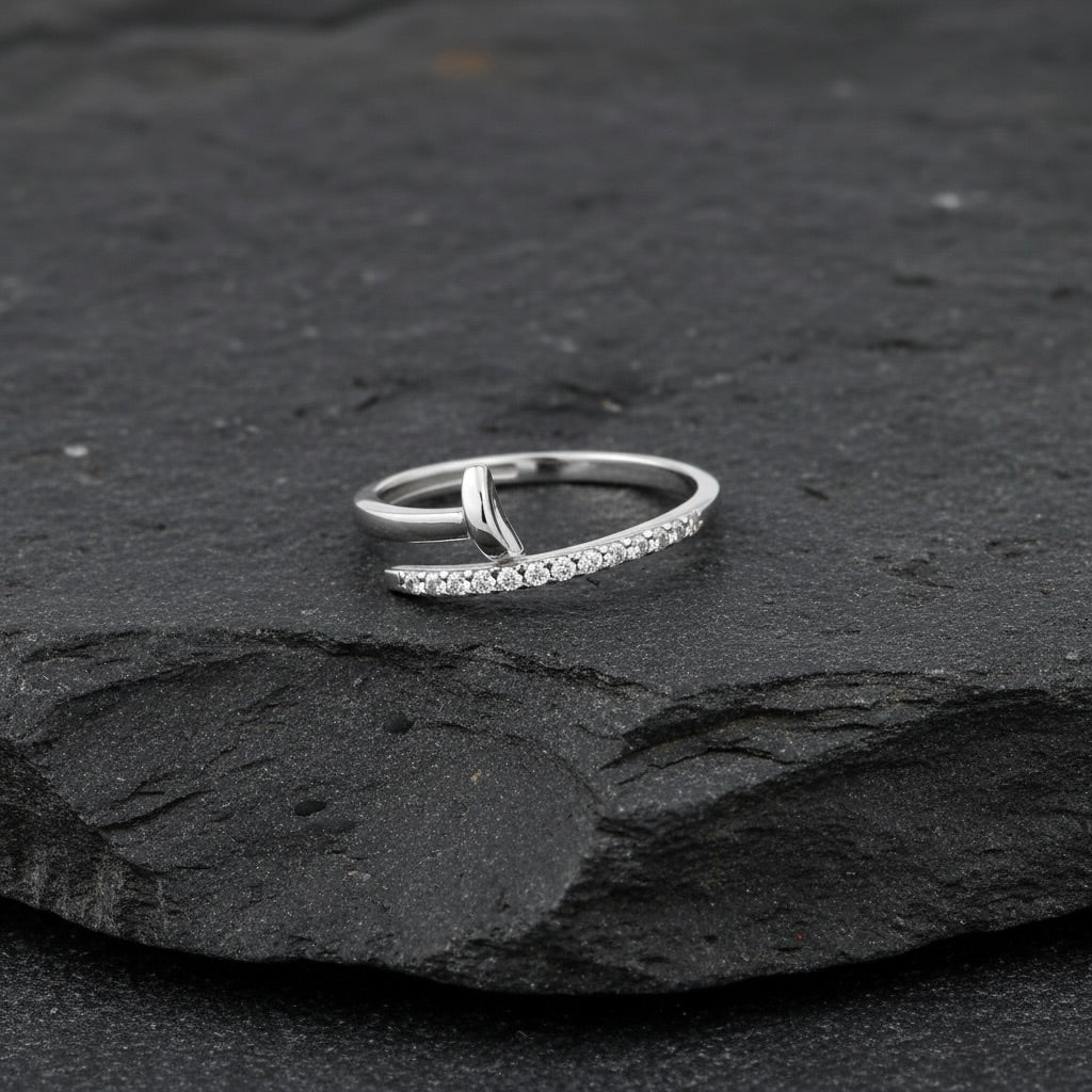 Sterling Silver 925 CZ Half Nail Adjustable Open Ring "L'ouvert"