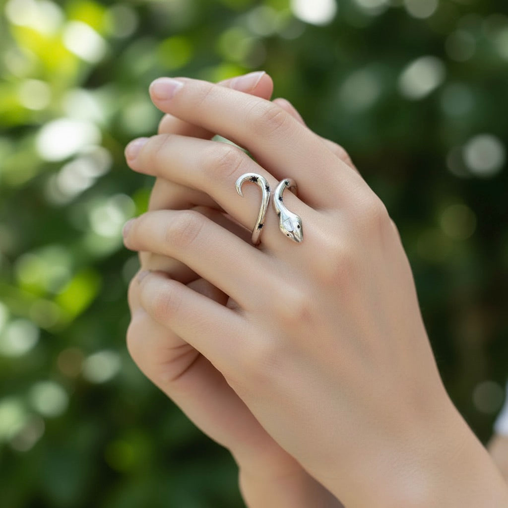 Sterling Silver 925 Star Snake CZ Ring "Cosmic Serpent"