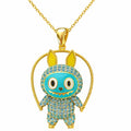 Yellow Gold Plated Sterling Silver 925 Labubu CZ Necklace Pendant "Cyan"