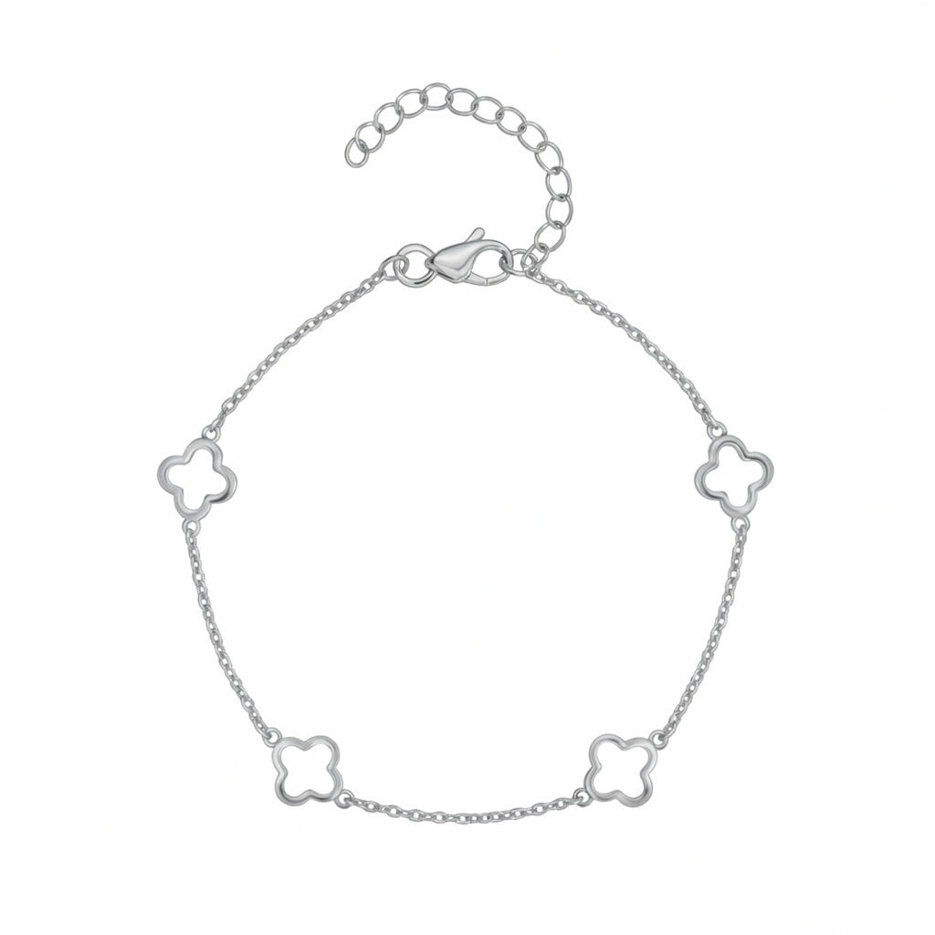 Sterling Silver 925 Openwork Four Leaf Clover Chain Bracelet "Oxalis"