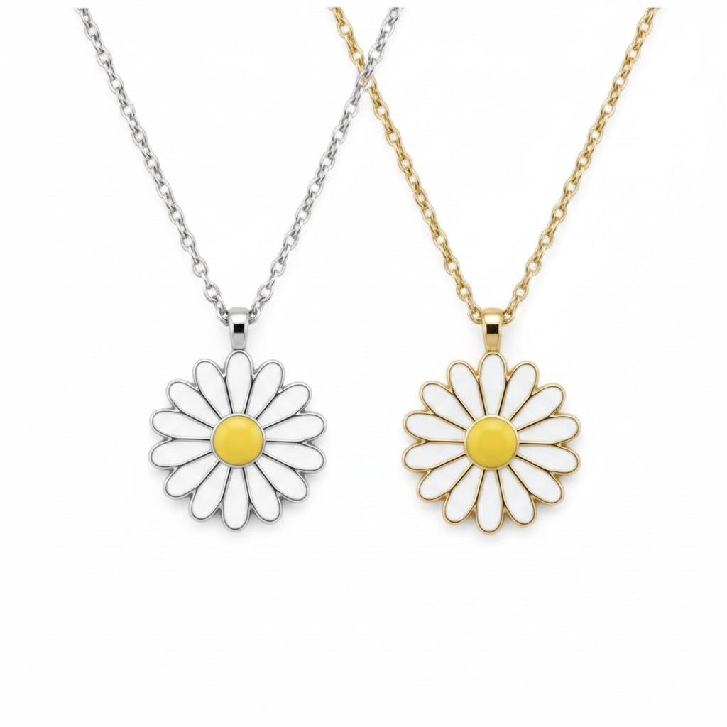 Halskette „Bellis“ aus Sterlingsilber 925 mit Gänseblümchen-Anhänger, Gelbgold vergoldet