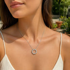 Yellow Gold Plated 925 Sterling Silver Pave CZ Open Round Pendant Necklace "Eternelle Belle"