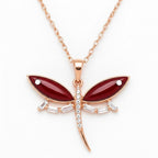 Sterling Silver 925 Dragonfly CZ Rose Gold Pendant Necklace "Libellula"