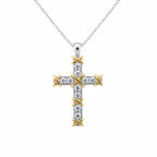 Sterling Silver 925 Cross Pendant Yellow Gold Plated CZ Necklace "Belle"