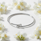 Sterling Silver 925 Minimalist CZ Bangle Bracelet “Dual Spark”