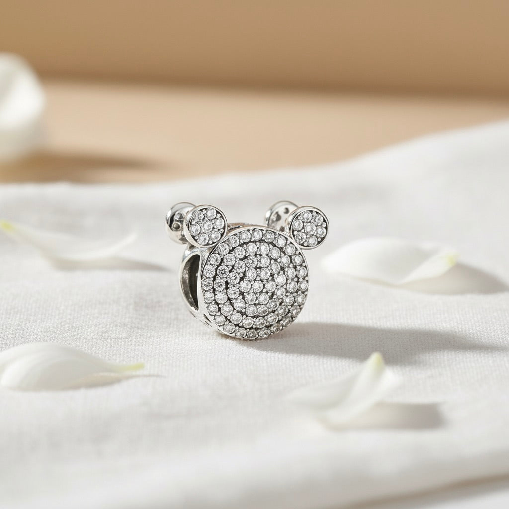 Sterling Silver 925 Sparkling Mouse Head Bracelet Charm "Mike"