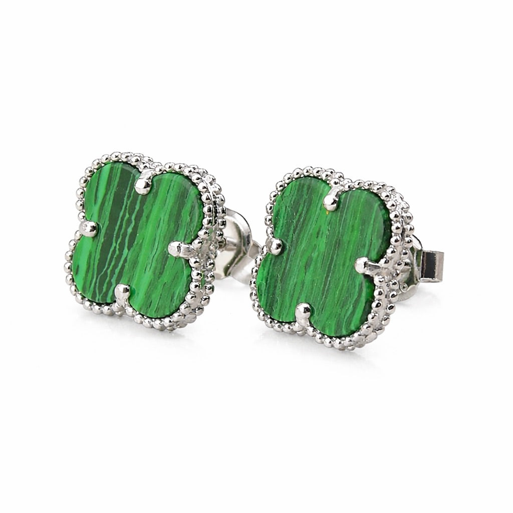 Ohrstecker aus 925er Sterlingsilber mit grünem Malachit und Kleeblatt „Verdant“