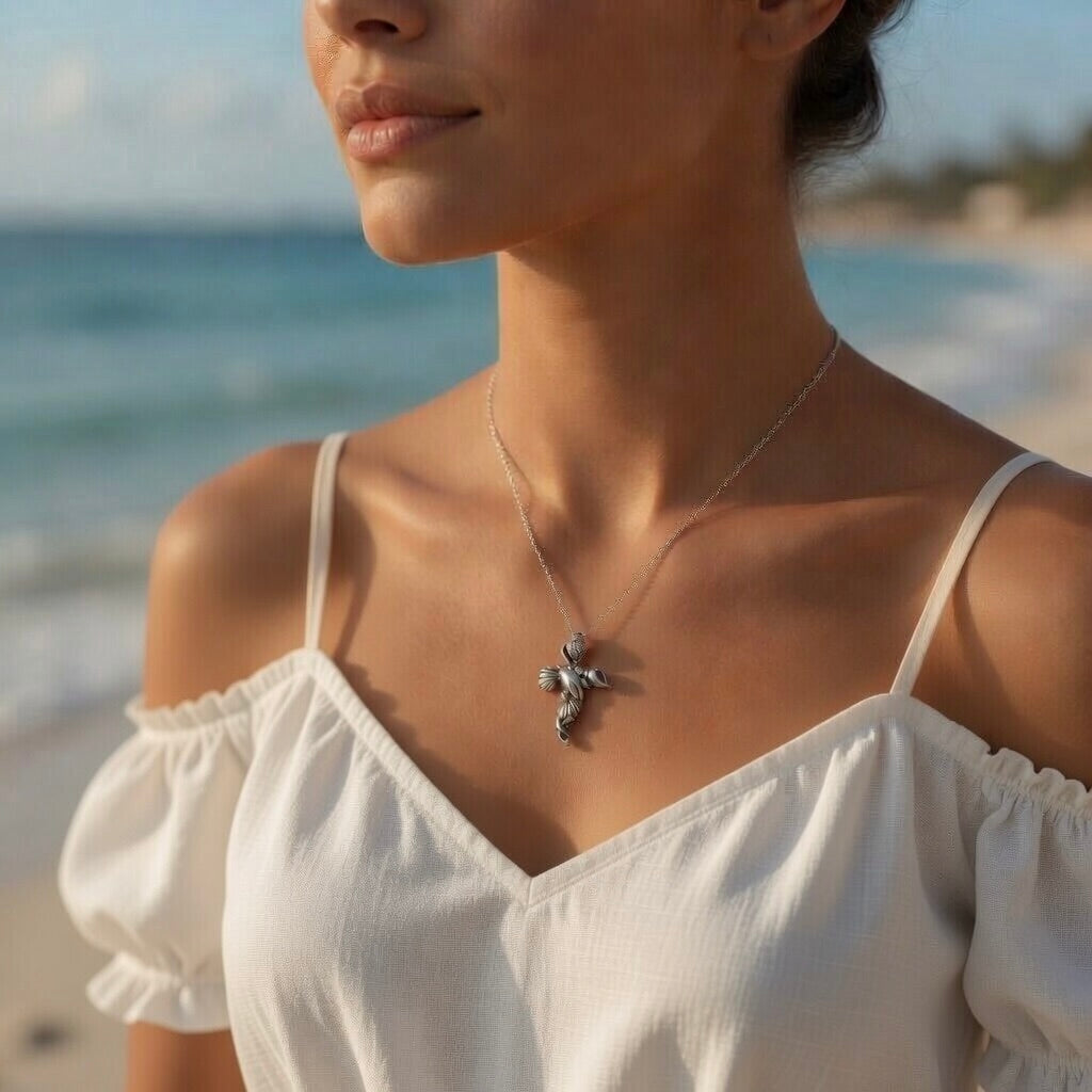 Sterling Silver 925 Seashell Cross Pendant “Ocean Faith”