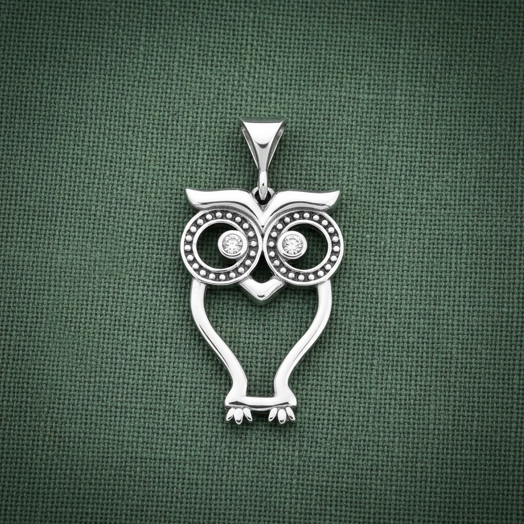Sterling Silver 925 Owl CZ Pendant “Wise Eyes”