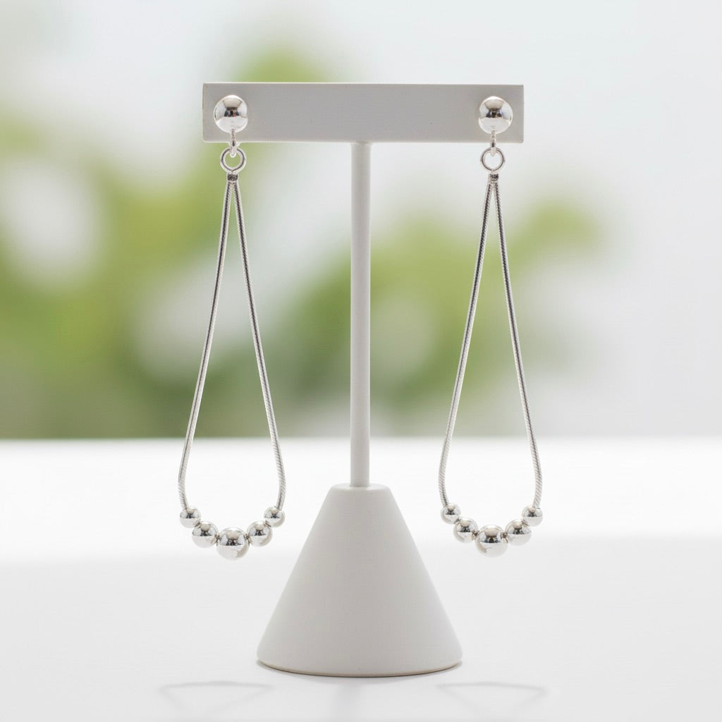 Sterling Silver 925 Bead Drop Dangle Stud Earrings "Cascade"